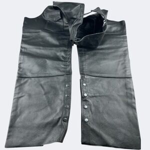 HWK Motorcycle Leather Chaps Men 36 Black Motorcycle Mesh Lined Snaps Zip Unisex